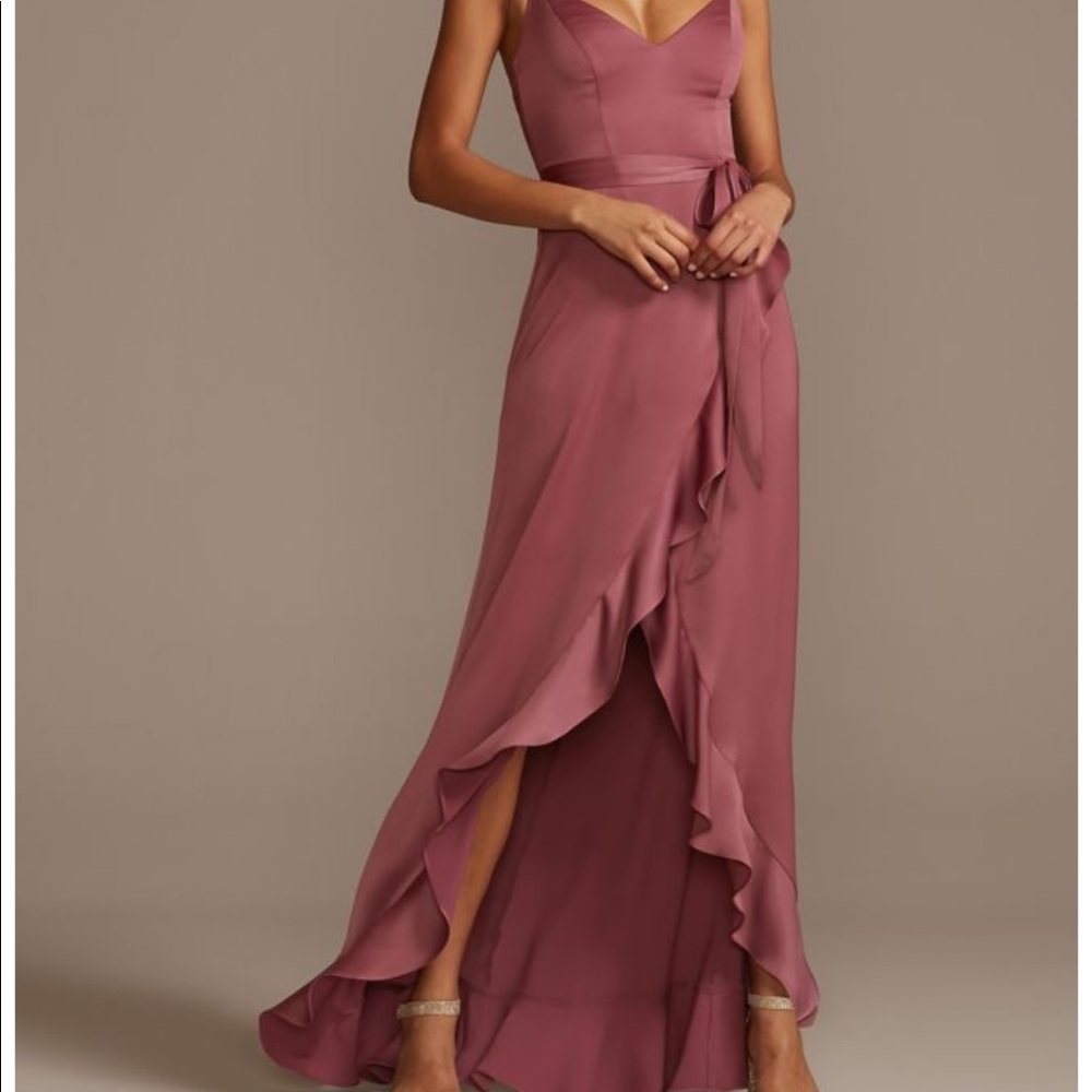 David’s Bridal spaghetti strap bridesmaid dress